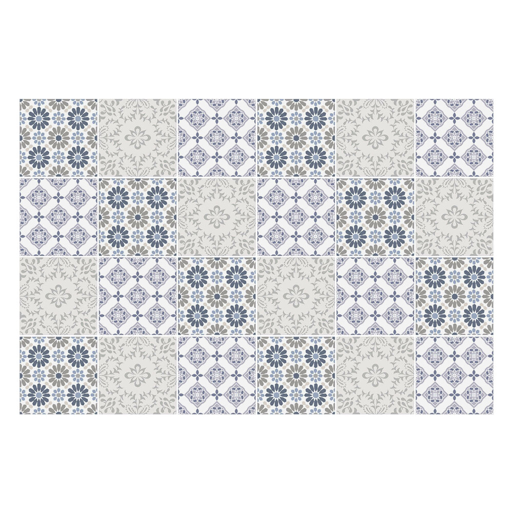 Autocolante pentru gresie Motive florale în carouri