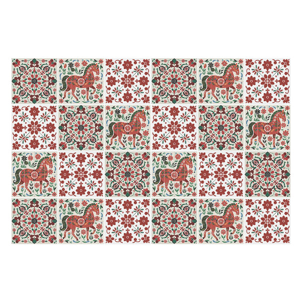 Autocolante pentru gresie Folclor cai și flori