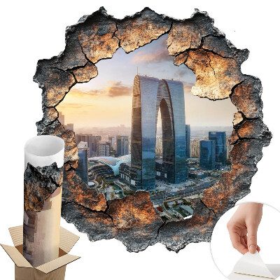 Sticker perete gaură 3D 96x100 Orașul viitorului