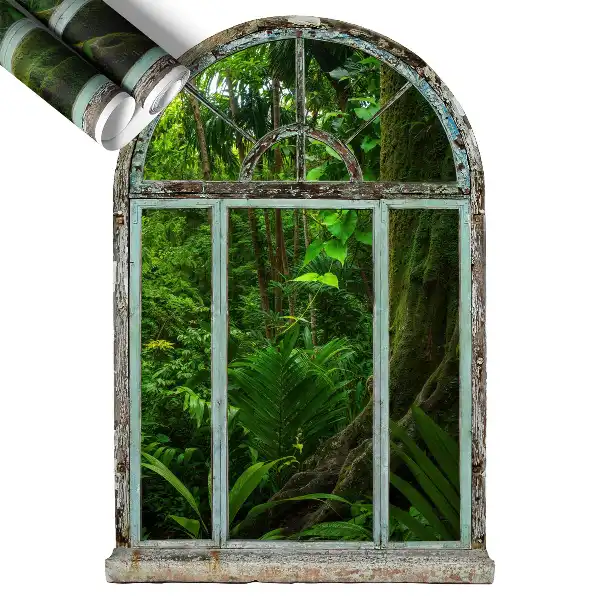 Autocolant perete fereastră 68x100 Fereastră tropicală.
