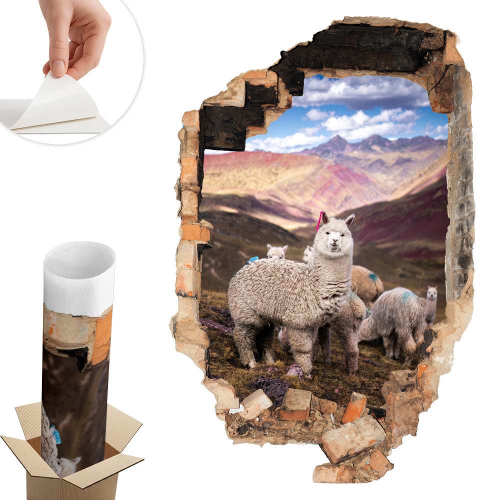 Sticker perete gaură 3D 66x100 Munții Alpaca
