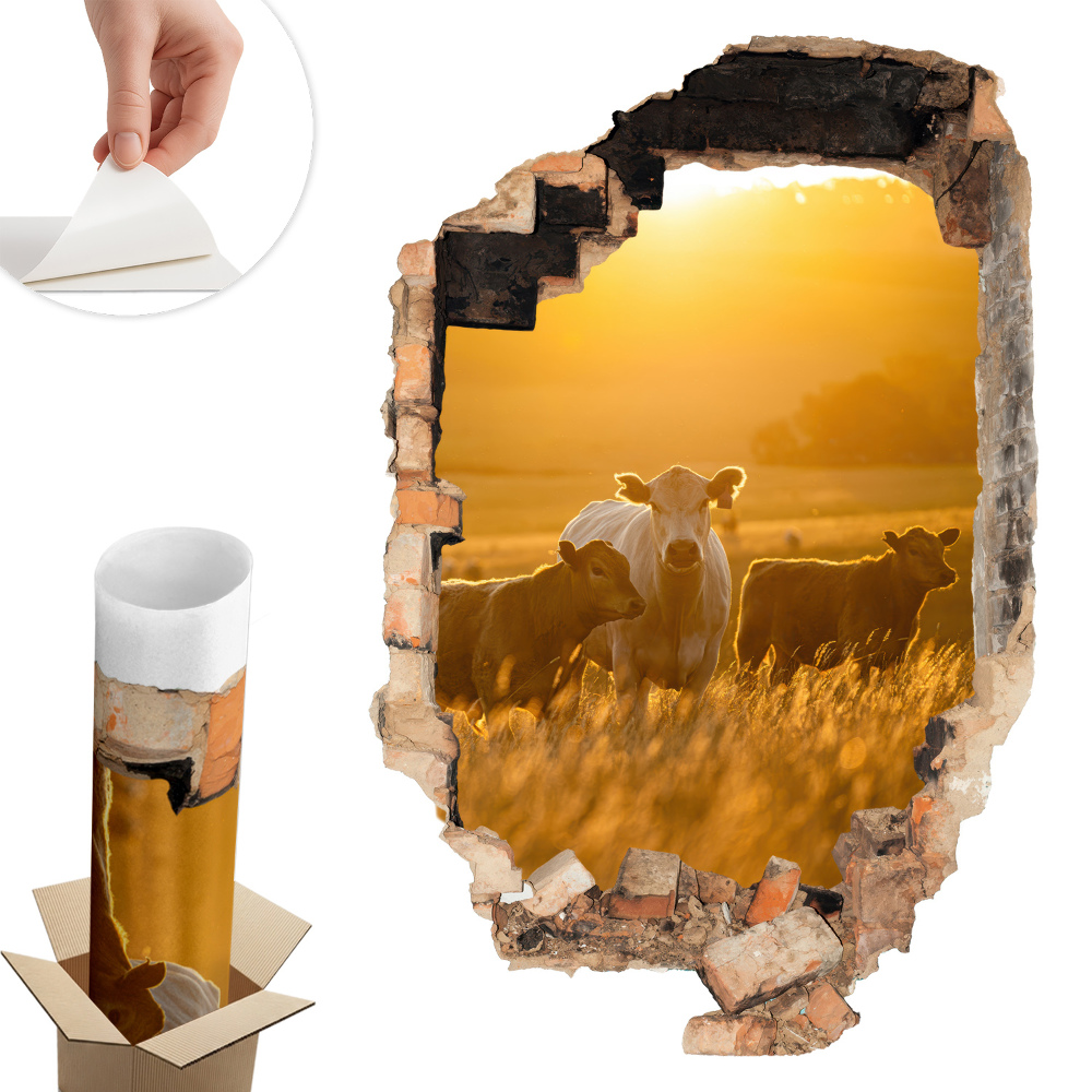 Sticker perete gaură 3D 66x100 Peisaj rural