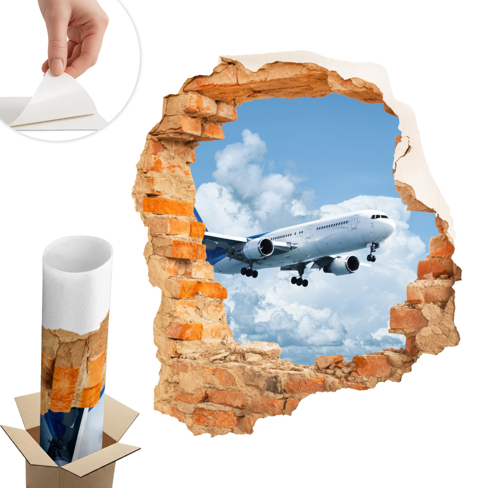 Sticker perete gaură 3D 85x100 Descoperire aeriană
