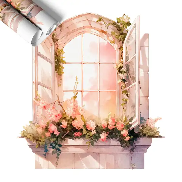 Autocolant perete fereastră 94x100 Fereastră romantică