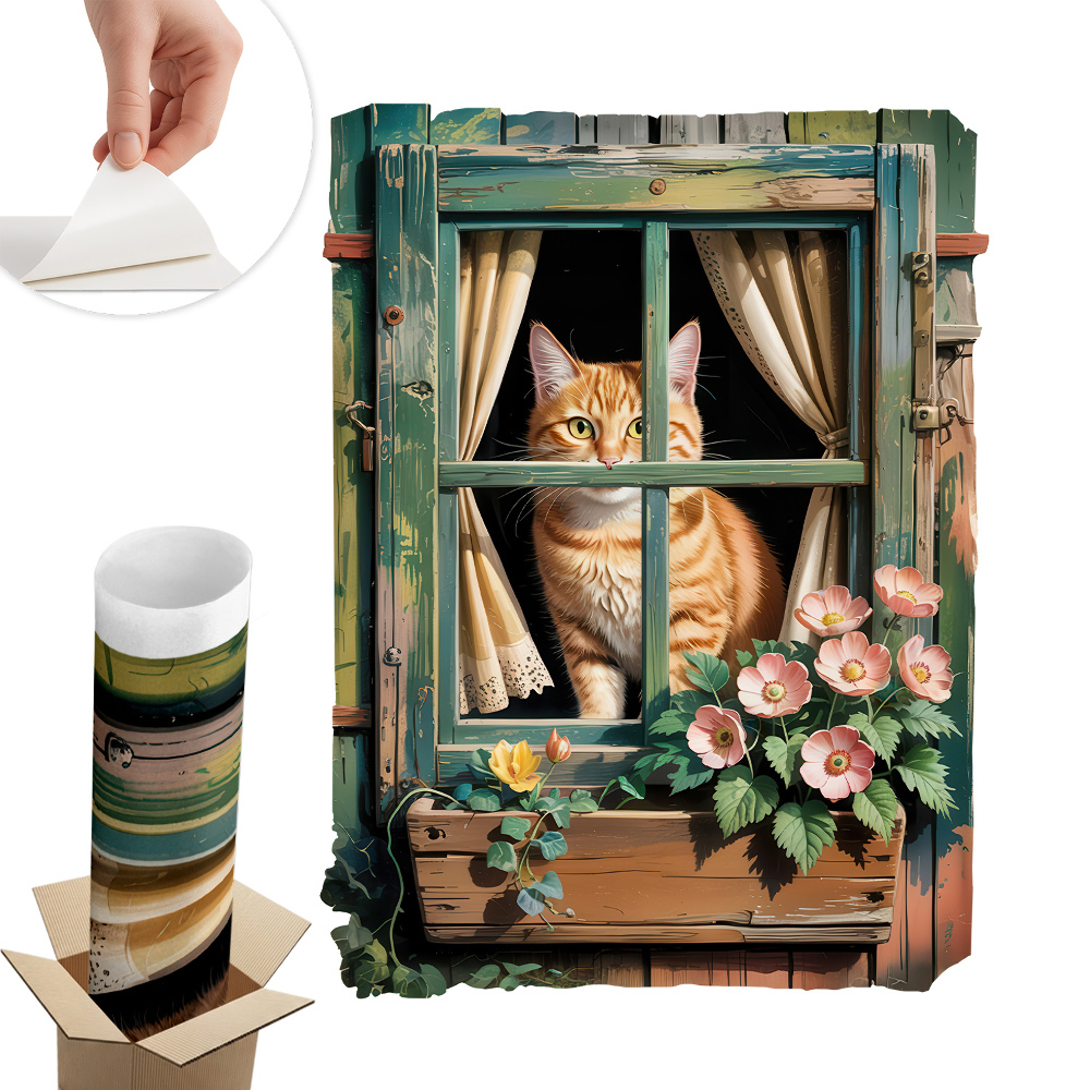 Autocolant perete fereastră 75x100 Pisicuța la fereastră