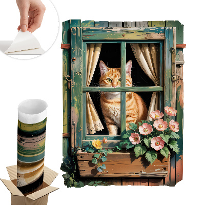 Autocolant perete fereastră 75x100 Pisicuța la fereastră
