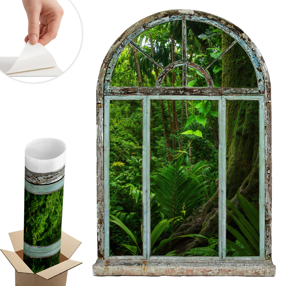 Autocolant perete fereastră 89x130 Fereastră tropicală.