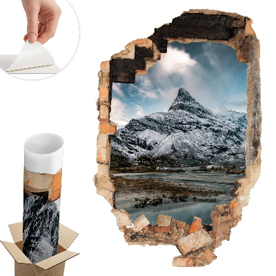 Sticker perete gaură 3D 86x130 Panoramă montană