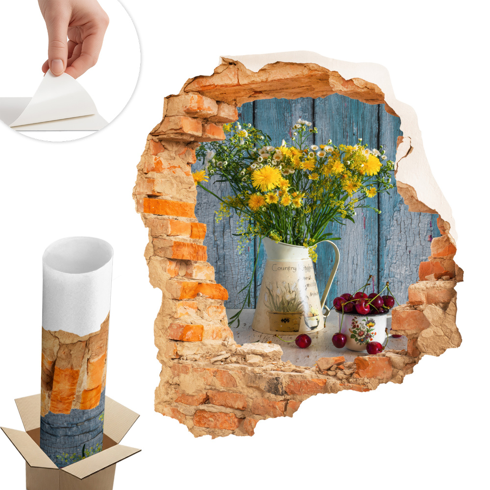 Sticker perete gaură 3D 111x130 Peisaj rural