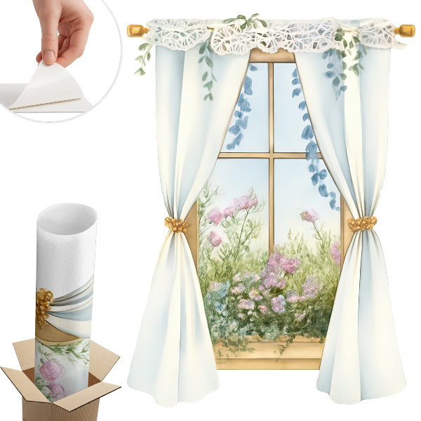 Autocolant perete fereastră 95x130 Perdele cu vedere