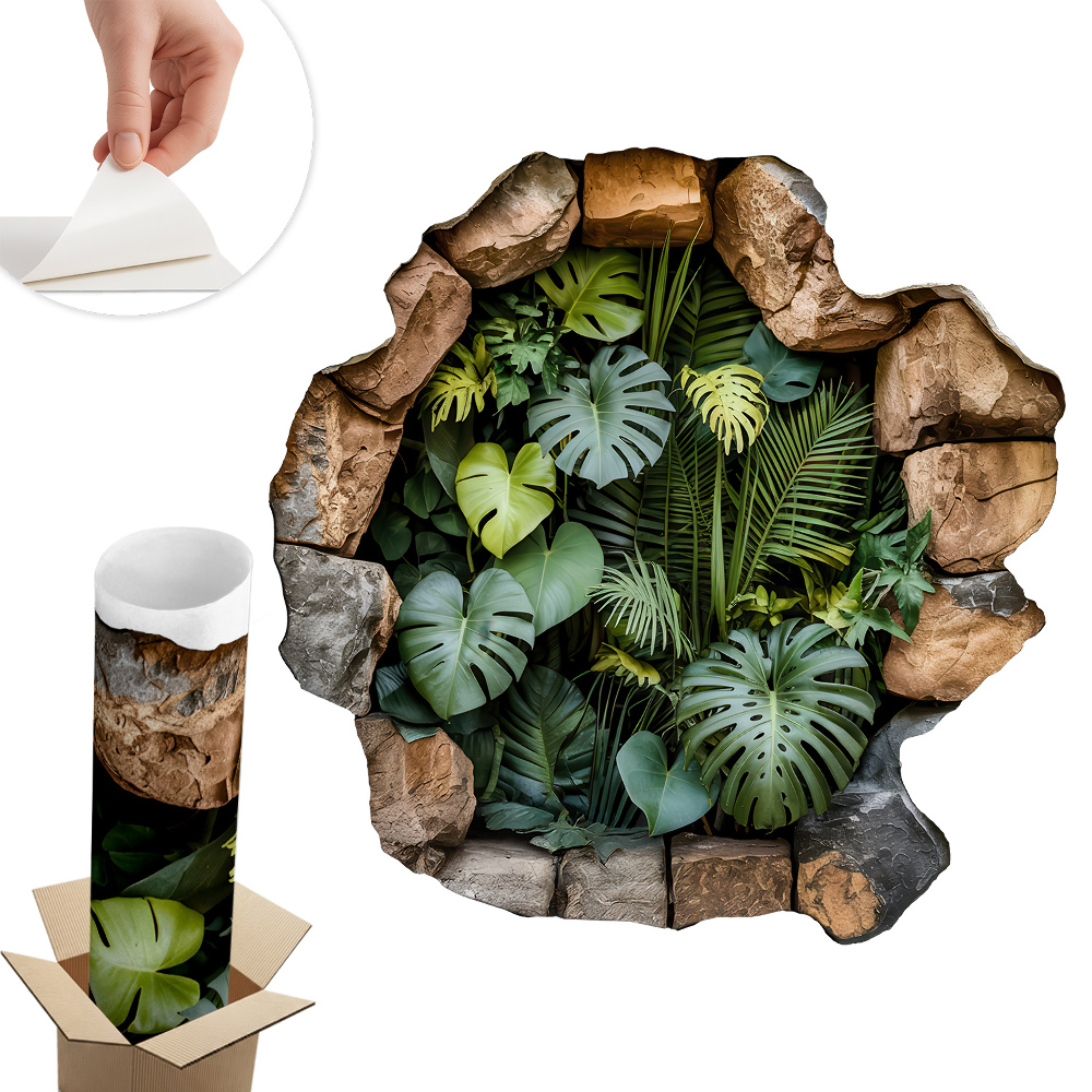 Sticker perete gaură 3D 130x130 Oază tropicală