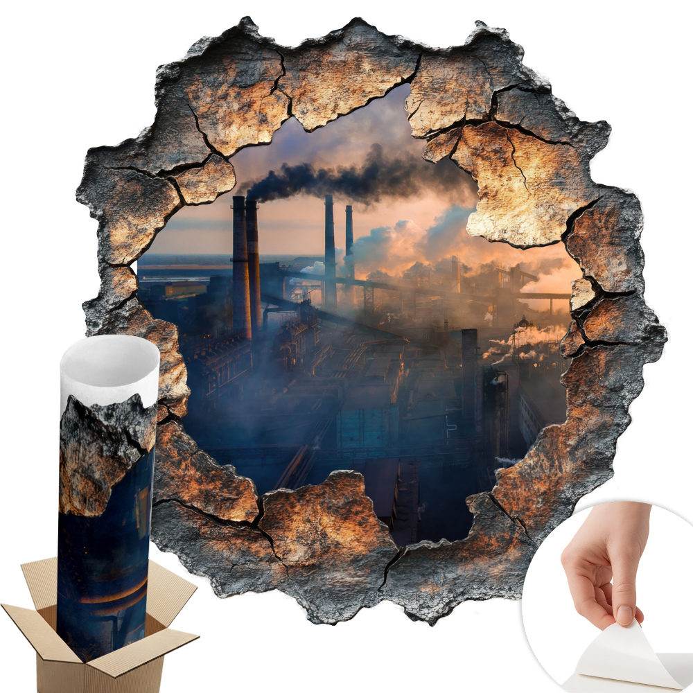 Sticker gaură 3D 58x60 Peisaj industrial