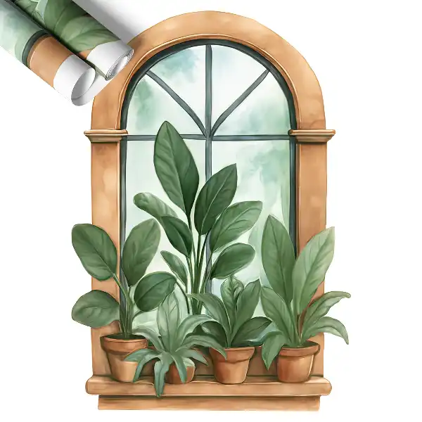 Fototapet fereastră 3d 42x60 Plante de fereastră.
