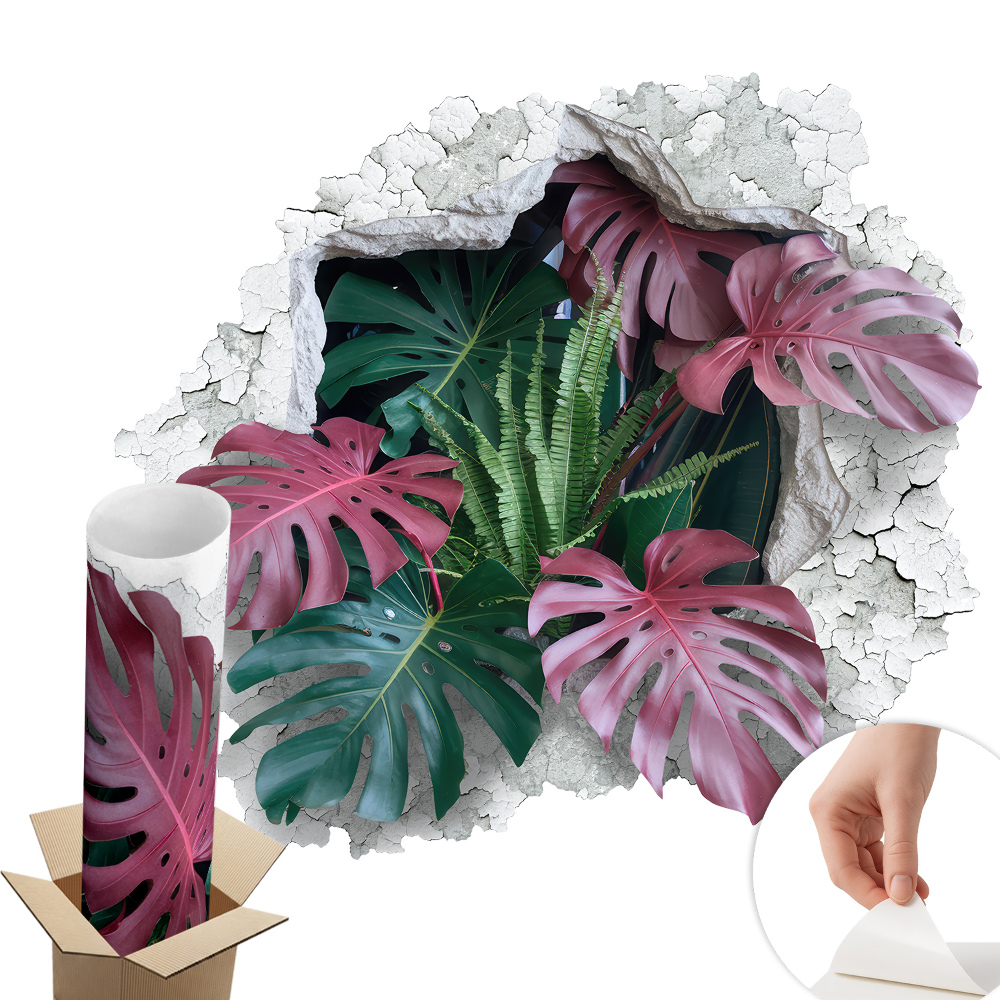 Sticker gaură 3D 60x54 Compoziție tropicală