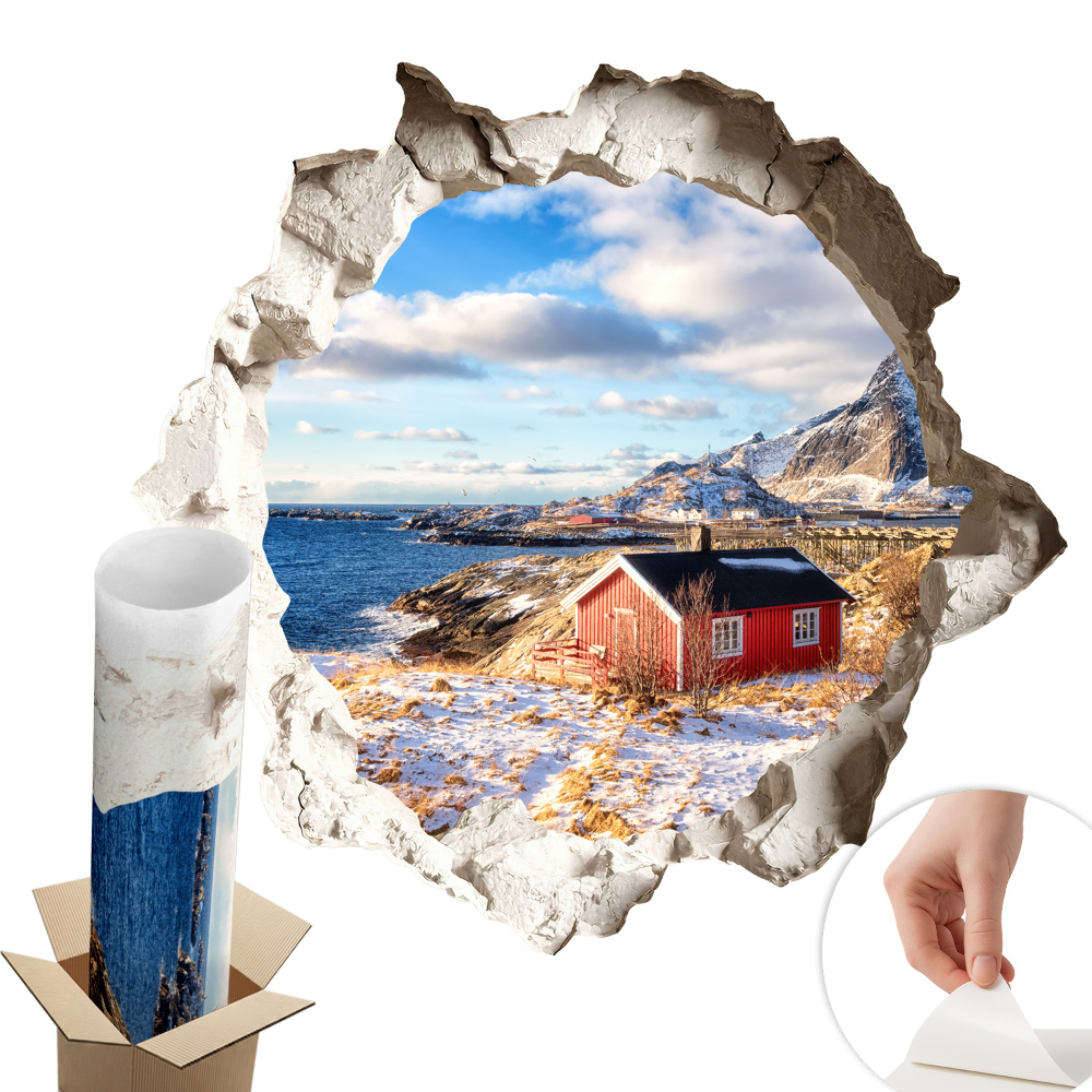 Sticker gaură 3D 60x57 Peisaj de iarnă