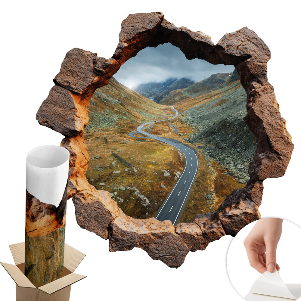 Sticker gaură 3D 80x79 Drumeție montană