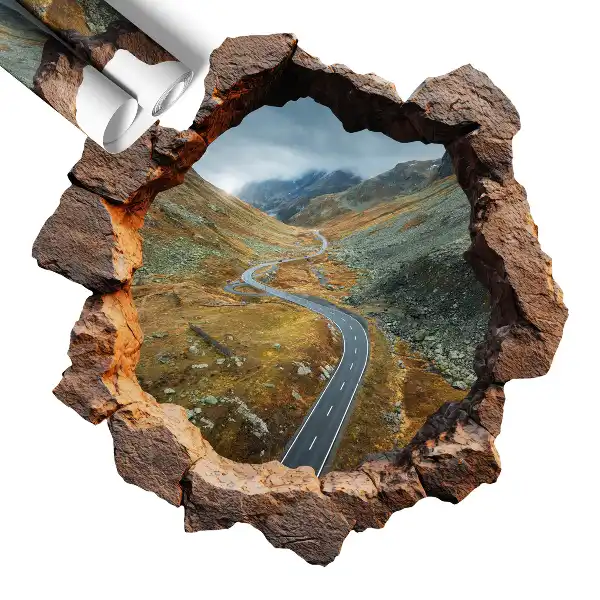 Sticker gaură 3D 80x79 Drumeție montană