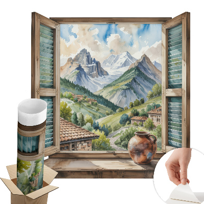 Fototapet fereastră 3d 80x74 Peisaj montan