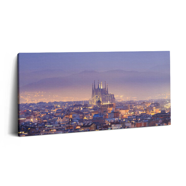 Tablou tipărite pe pânză 100x50 Vedere a Barcelonei și a Sagrada noaptea