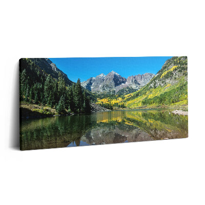 Tablou tipărite pe pânză 100x50 Munți și păduri lângă lac