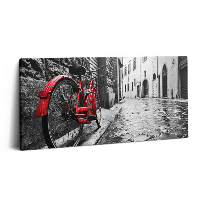 Tablou tipărite pe pânză 100x50 Bicicletă vintage și stradă retro a orașului