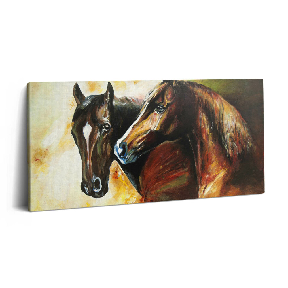 Tablou tipărite pe pânză 100x50 Doi cai pictați cu acuarele