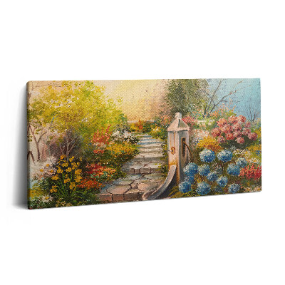 Tablou tipărite pe pânză 100x50 Compoziție de ulei - scări de piatră în pădure