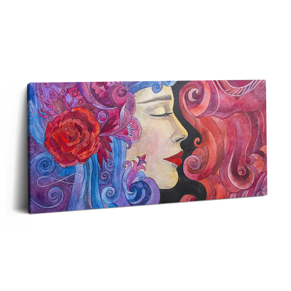 Tablou tipărite pe pânză 100x50 Artă - femeie pictată