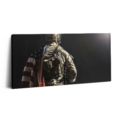 Tablou tipărite pe pânză 100x50 Soldat cu un steag