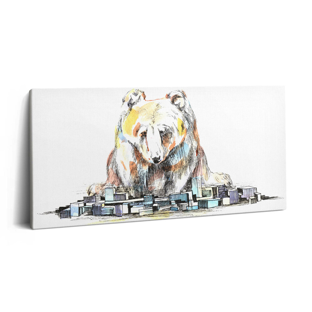 Tablou tipărite pe pânză 100x50 Ursul și orașul abstract