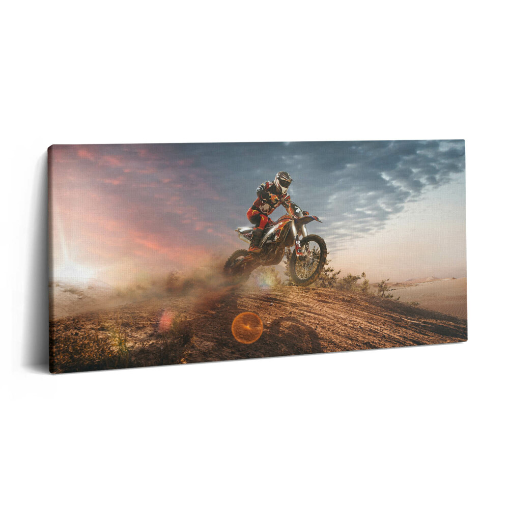 Tablou tipărite pe pânză 100x50 Bărbat pe o motocicletă în deșert