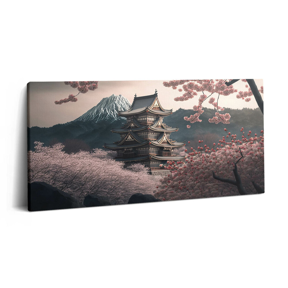 Tablou tipărite pe pânză 100x50 Turnul Asiatic și Florile de Cireș