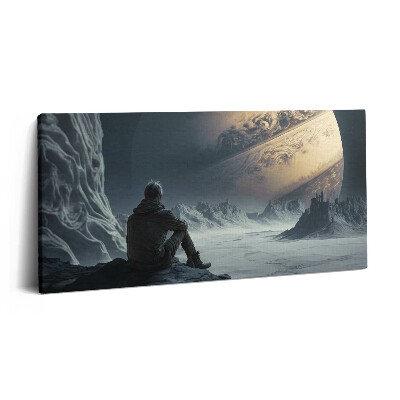 Tablou tipărite pe pânză 100x50 Omul în spațiu și pe planetă