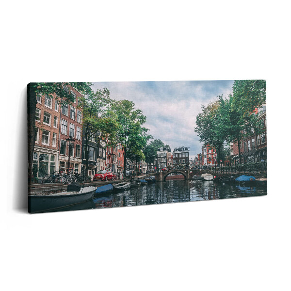 Tablou tipărite pe pânză 100x50 Un canal în centrul Amsterdamului