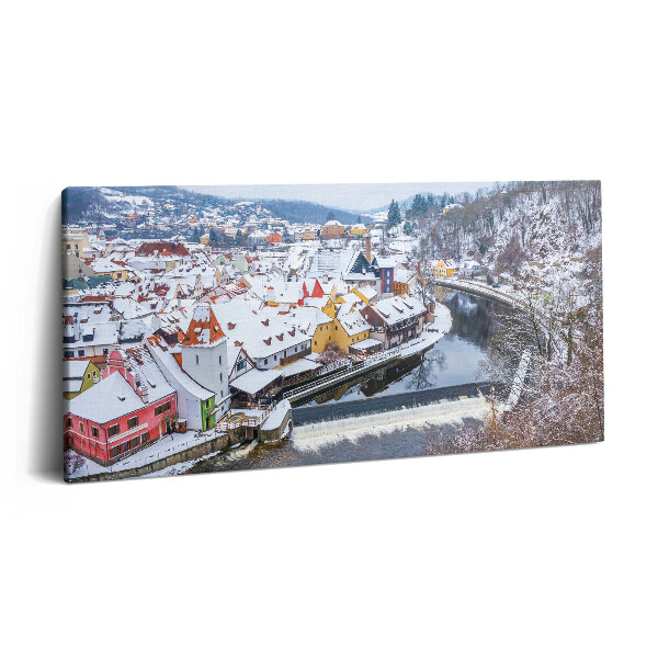 Tablou tipărite pe pânză 100x50 Panorama orașului Krumlov iarna