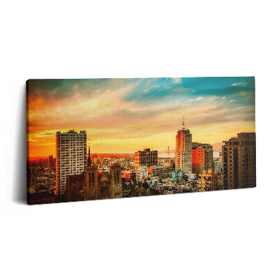 Tablou tipărite pe pânză 100x50 Panoramă a orașului la răsăritul soarelui