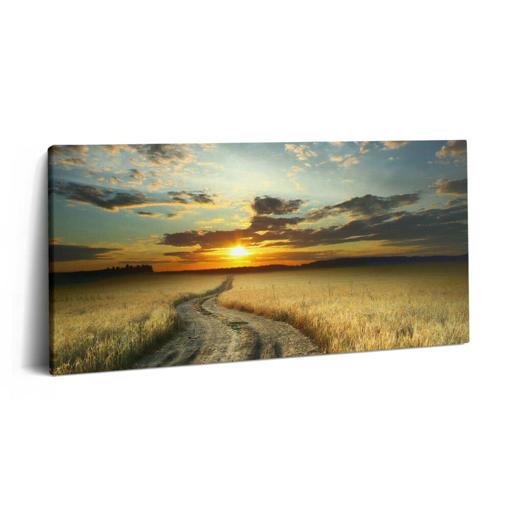 Imprimare tablou canvas 120x60 Drum de pământ și apus de soare