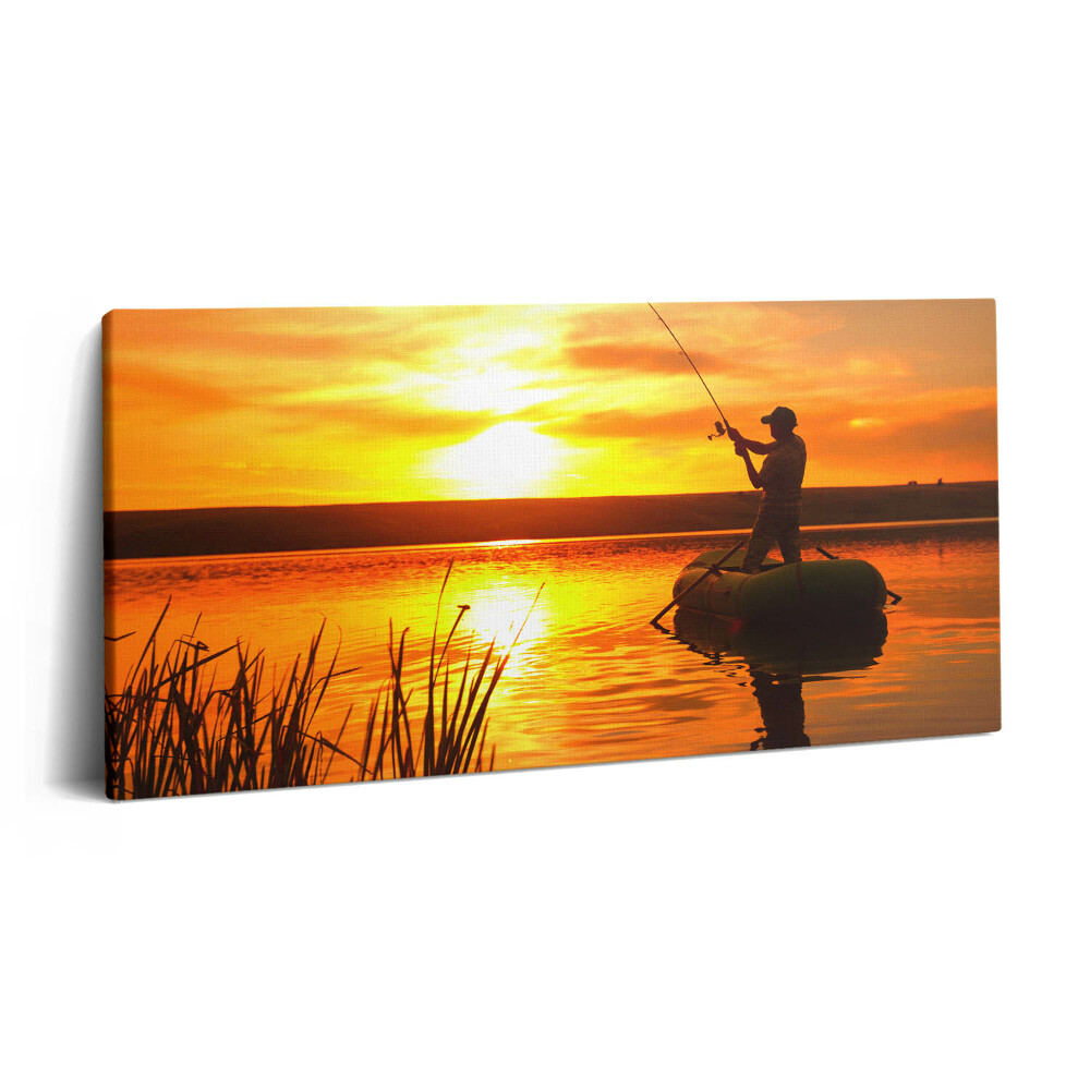 Imprimare tablou canvas 120x60 Pescarul și apusul soarelui