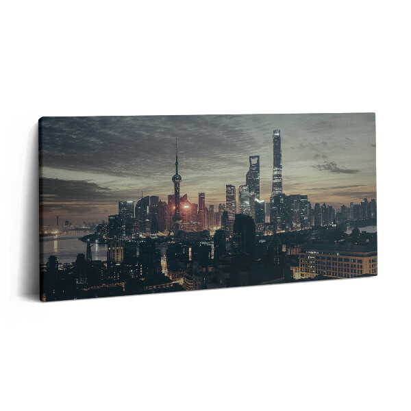 Imprimare tablou canvas 120x60 Orizontul orașului Shanghai noaptea