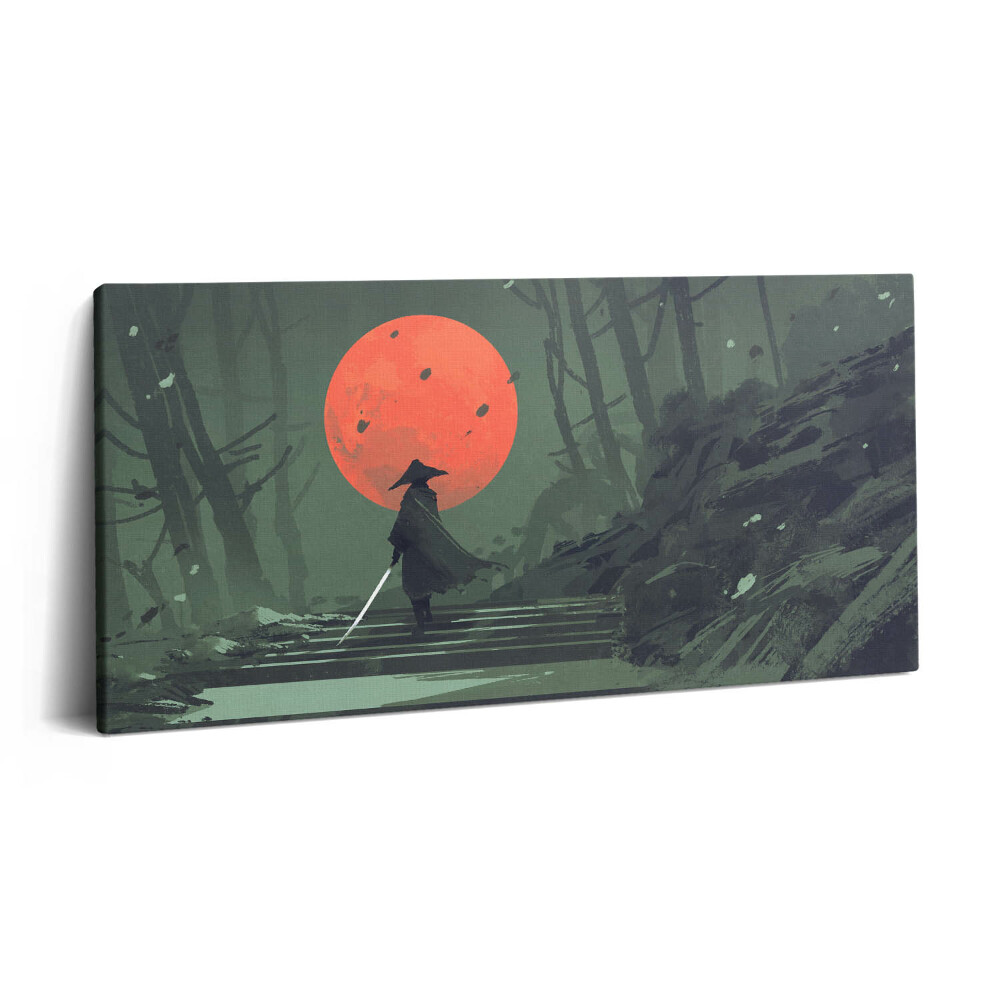 Imprimare tablou canvas 120x60 Samurai în pădure și lună noaptea