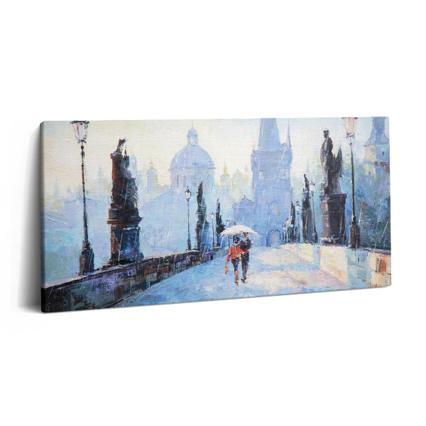Imprimare tablou canvas 120x60 Artă în ulei - cuplu îndrăgostit sub o umbrelă