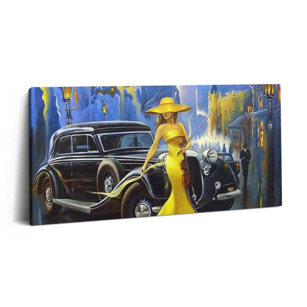 Imprimare tablou canvas 120x60 Doamnă cu o vioară retro