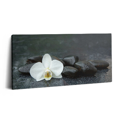 Imprimare tablou canvas 120x60 Pietre Zen cu flori albe