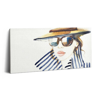 Imprimare tablou canvas 120x60 Acuarelă - femeie cu ochelari