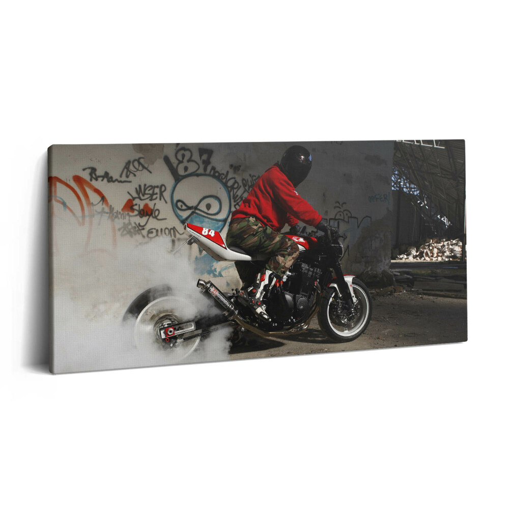 Imprimare tablou canvas 120x60 Bărbat pe motocicletă și graffiti