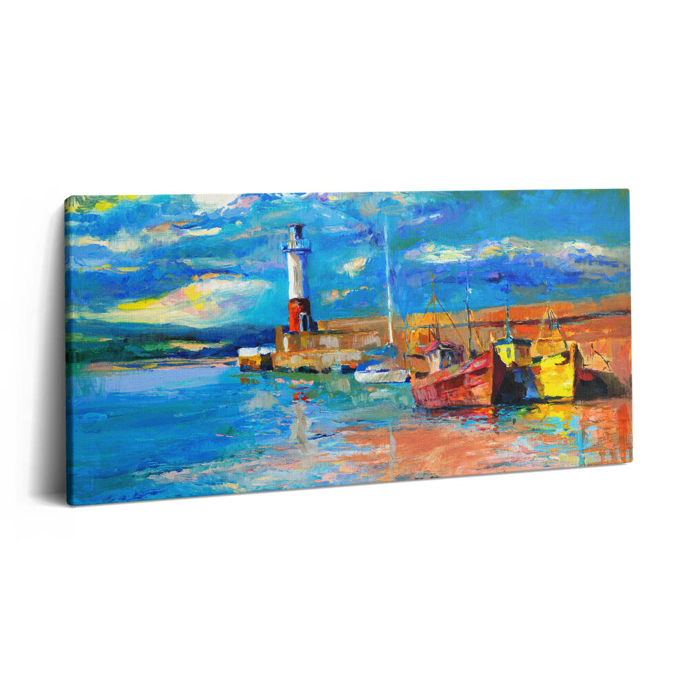 Imprimare tablou canvas 120x60 Far și bărci