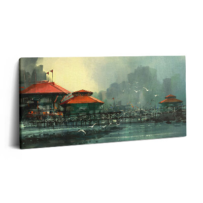 Imprimare tablou canvas 120x60 Sat de pescari