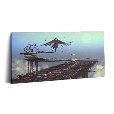 Imprimare tablou canvas 120x60 Ilustrație a unui înger și a unei biciclete