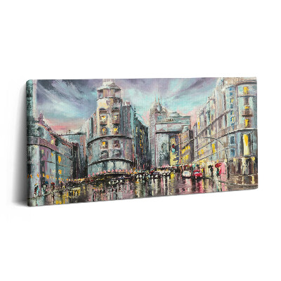 Imprimare tablou canvas 120x60 Orașul ploios – O plimbare în ploaie