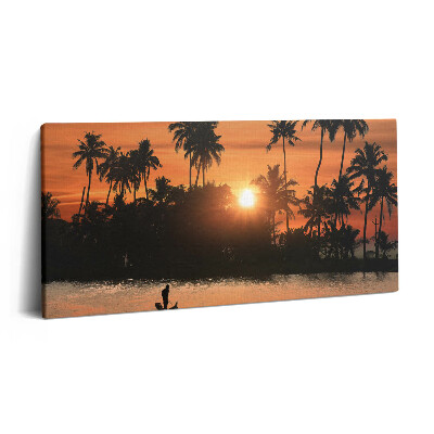 Imprimare tablou canvas 120x60 Apus de soare și palmieri în vacanță